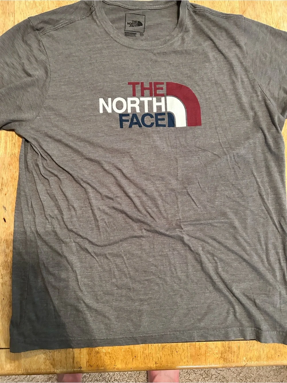 The North Face Men's Gray Short Sleeve Tee with Red, White & Navy XXL
